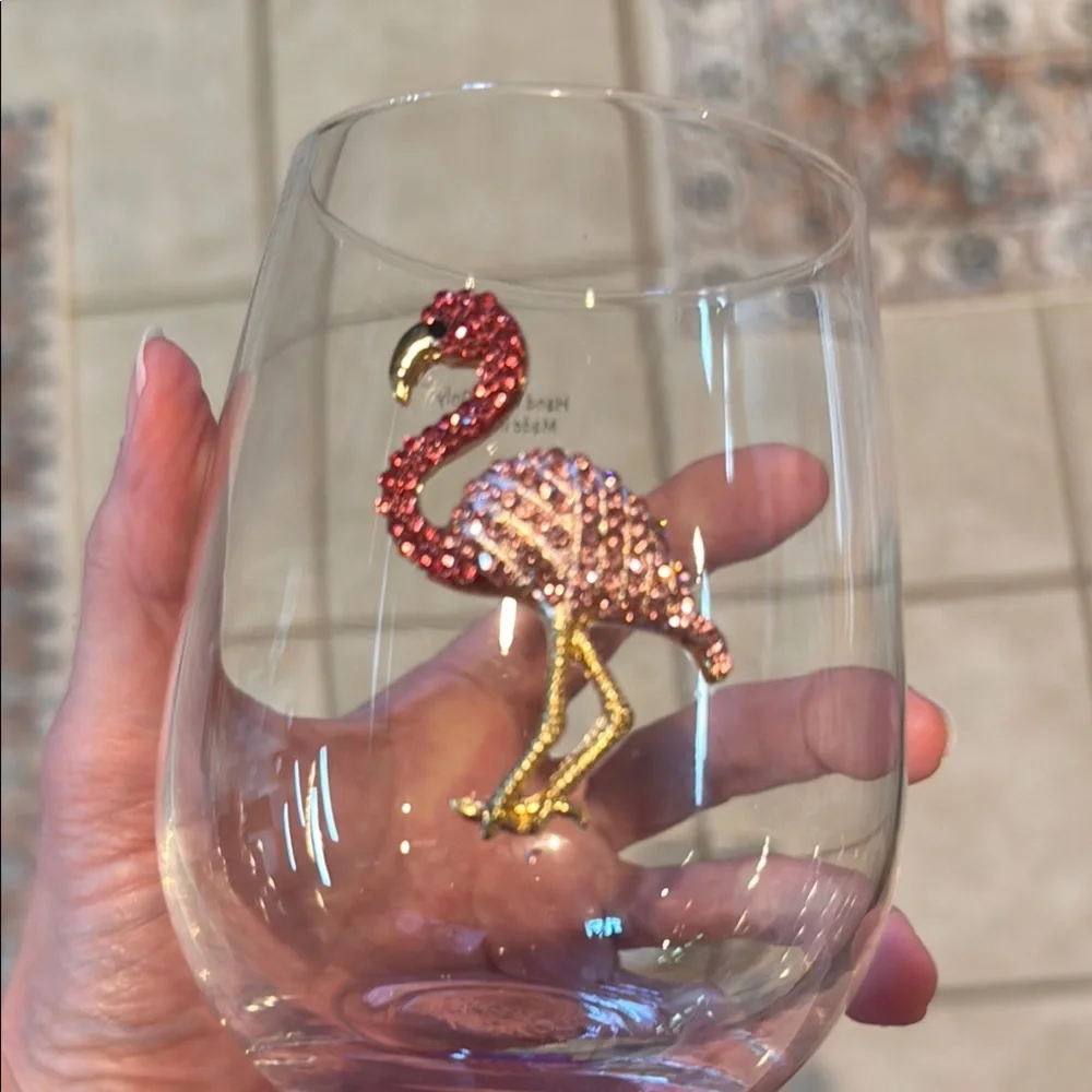 Wine Glasses Jeweled Flamingo Stemless Wine Glass Set